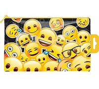 Pencil Pen Toiletry Vanity Make-Up Case, Flat with Colourful Yellow & Black Emoji Design, Size 9 x 5.1/2 Inch, Zip Closing with Hanger