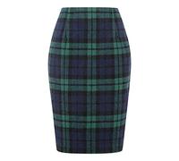 Pencil Plaid Skirts for Women Fall Winter High Waisted Bodycon Knee Length Wool Midi Skirt with Slit Wool Tartan Skirt Green