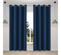 Pencil Pleat Blackout Curtains 136 x 150 cm Thermal Insulated Soundproof Thermal Curtains for Windows Privacy Protected for Bedroom Bathroom, Navy Blue