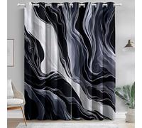 Pencil Pleat Blackout Curtains for Living Room - Abstract Marble Wave Pattern - Drop Black White Curtains for Bedroom - Blackout Thermal Insulation Curtains 2-Pack 66 x 72 Inch