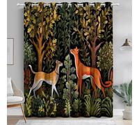 Pencil Pleat Blackout Curtains for Living Room - William Morris Animals Plants Pattern - Drop Color Curtains for Bedroom - Blackout Thermal Insulation Curtains 2-Pack 46 x 90 Inch