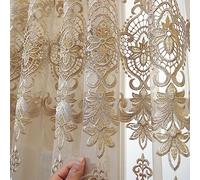Pencil Pleat Curtains 1 Pair European Embroidered Jacquard Sheer Curtains Luxury Beige Elegant Tulle Curtains for Bedroom Living Room (Beige,66 x 84 Inch)
