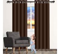 Pencil Pleat Curtains 162 x 161 cm Super Soft Thermal Blackout Eyelet Curtains & Drapes - Door for Living Room Bedroom Windows Nursery, Brown