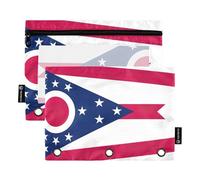 Pencil Pouch 3 Ring Binder Ohio Flag Zipper Binder Pencils Bags Cartoon Clear Binders Pen Case School Zippered 9.8" x 7.1", 2 Packs