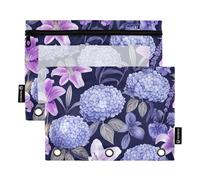 Pencil Pouch 3 Ring Binder Purple Lilies Lavender Floral Zipper Binder Pencil Bags Pattern School Clear Binders Pockets Crayon 9.8" x 7.1", 2 Packs