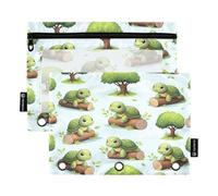 Pencil Pouch for 3 Ring Binder, 2 Pack, Soft Large Pencil Pouch with Rings, Back to School Essentials, 9.8″ × 7″, Cute Green Turtles