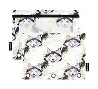 Pencil Pouch for 3 Ring Binder, 2 Pack, Soft Pencil Pouch with 3 Rings, Back to School Supplies, 9.8″ × 7″, Watercolor Kawaii Husky Dog