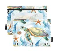 Pencil Pouch for 3 Ring Binder, 2 Pack, Soft Pencil Pouch with Rings, Back to School Essentials, 9.8″ × 7″, Watercolor Sea Turtle