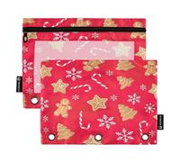 Pencil Pouch for 3 Ring Binder, 2 Pack Zipper Pouch with Window, Back to School Supplies, 9.8 In × 7″ In, Cute Gingerbread Cookies Red