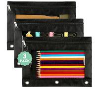 Pencil Pouch for 3 Ring Binder: 3 Pack Clear Pencil Pouch with Smooth Zipper| Large Capacity Binder Pencil Pouch| Cute Pencil Pouch School Office Organizer for Kids Teens Girls Adults Student, Black