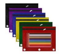 Pencil Pouch for 3 Ring Binder, 6 Pack Multicolors Zipper Pencil Pouches, Clear Window Pencil Case for Binder, 3 Hole Pen Pouch Bulk, Pencil Bag with Grommets for College Office Supplies
