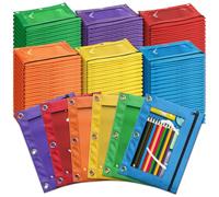 Pencil Pouch for 3 Ring Binder, Bulk 144 Pack 3-Holes Zipper Pencil Pouches in Assorted Colors, Sturdy and Durable Cloth Pencil Holder with Clear Window for Office School College Supplies (144)
