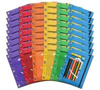 Pencil Pouch for 3 Ring Binder, Bulk 48 Pack 3-Holes Zipper Pencil Pouches in Assorted Colors, Sturdy and Durable Cloth Pencil Holder with Clear Window for Office School College Supplies (48)