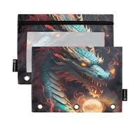Pencil Pouch for 3 Ring Binder Chinese Dragon Vibrant Blue Red Pen Pencil Bag Zipper Binder Cute Clear Binders Pen Case School Crayon 9.8" x 7.1", 2 Packs