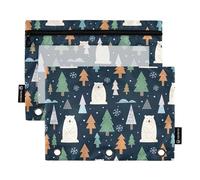 Pencil Pouch for 3 Ring Binder Cute Polar Bears Blue Pen Pencil Bags with Zipper Decorative School Binders Clear Pockets Floral 9.8" x 7.1", 2 Packs