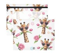 Pencil Pouch for 3 Ring Binder, Giraffes Flower Binder Pencil Pouch