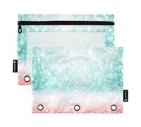 Pencil Pouch for 3 Ring Binder Green Glitter Red Zipper Binder Pencils Bags Modern School Clear Binders Pockets Transparent 9.8" x 7.1", 2 Packs
