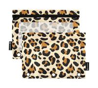 Pencil Pouch for 3 Ring Binder Leopard Black Brown Spots Tan Zipper Binder Pencil Bags Rainbow School Binders Clear Pockets Custom 9.8" x 7.1", 2 Packs