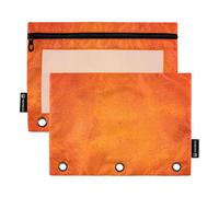 Pencil Pouch for 3 Ring Binder Orange Abstract Painted Color Stucco Pen Pencil Bags with Zipper Floral School Binders Clear Pockets Zippered 9.8" x 7.1", 2 Packs