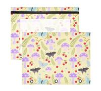 Pencil Pouch for 3 Ring Binder Pencil Case Clear Window Top Pencil Bag Big Capacity for Office School 2 Pack Mushroom Witch Moth Yellow Background Pattern