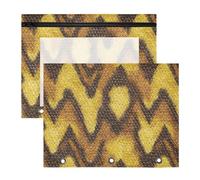 Pencil Pouch for 3 Ring Binder Pencil Case Clear Window Top Pencil Bag Big Capacity for Office School 2 Pack Yellow Brown Python Pattern