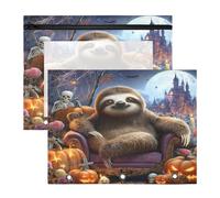 Pencil Pouch for 3 Ring Binder Pencil Case Clear Window Top Pencil Bag Big Capacity for Office School 2 Pack Helloween Pumpkin Skull Sloth