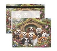 Pencil Pouch for 3 Ring Binder Pencil Case Clear Window Top Pencil Bag Big Capacity for Office School 2 Pack Many Flower Butterfly Charles Cavalier Dog