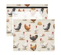 Pencil Pouch for 3 Ring Binder Pencil Case Clear Window Top Pencil Bag Big Capacity for Office School 2 Pack Chicken Daisy Pattern