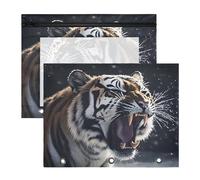 Pencil Pouch for 3 Ring Binder Pencil Case Clear Window Top Pencil Bag Big Capacity for Office School 2 Pack The Roar of A Fierce Tiger
