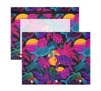 Pencil Pouch for 3 Ring Binder Pencil Case Clear Window Top Pencil Bag Big Capacity for Office School 2 Pack Sea Turtle Sunset Leaf Pattern