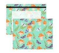 Pencil Pouch for 3 Ring Binder Pencil Case Clear Window Top Pencil Bag Big Capacity for Office School 2 Pack Mushroom Witch Moth Green Background Pattern