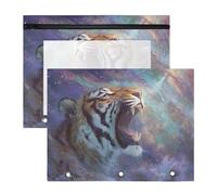 Pencil Pouch for 3 Ring Binder Pencil Case Clear Window Top Pencil Bag Big Capacity for Office School 2 Pack Roaring Tiger