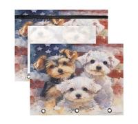Pencil Pouch for 3 Ring Binder Pencil Case Clear Window Top Pencil Bag Big Capacity for Office School 2 Pack Three Puppies and American Flag