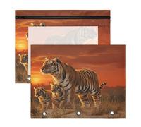 Pencil Pouch for 3 Ring Binder Pencil Case Clear Window Top Pencil Bag Big Capacity for Office School 2 Pack Sunset Tiger