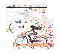 Pencil Pouch for 3 Ring Binder Pencil Case Clear Window Top Pencil Bag Big Capacity for Office School 2 Pack Girl Bicycle Flower Butterfly