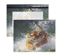 Pencil Pouch for 3 Ring Binder Pencil Case Clear Window Top Pencil Bag Big Capacity for Office School 2 Pack Tiger Water