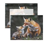 Pencil Pouch for 3 Ring Binder Pencil Case Clear Window Top Pencil Bag Big Capacity for Office School 2 Pack Fox Mother and Daughter