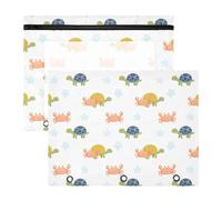 Pencil Pouch for 3 Ring Binder Pencil Case Clear Window Top Pencil Bag Big Capacity for Office School 2 Pack Crab Turtle Pattern