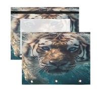 Pencil Pouch for 3 Ring Binder Pencil Case Clear Window Top Pencil Bag Big Capacity for Office School 2 Pack Tiger Underwater