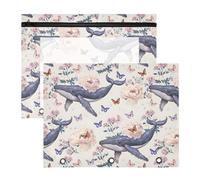 Pencil Pouch for 3 Ring Binder Pencil Case Clear Window Top Pencil Bag Big Capacity for Office School 2 Pack Blue Whale Butterfly Pattern