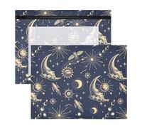 Pencil Pouch for 3 Ring Binder Pencil Case Clear Window Top Pencil Bag Big Capacity for Office School 2 Pack Star Moon Earth Pattern