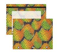 Pencil Pouch for 3 Ring Binder Pencil Case Clear Window Top Pencil Bag Big Capacity for Office School 2 Pack Green Orange Python Pattern