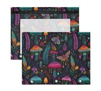 Pencil Pouch for 3 Ring Binder Pencil Case Clear Window Top Pencil Bag Big Capacity for Office School 2 Pack Witch Moth Mushroom Black Background Pattern