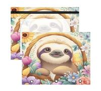 Pencil Pouch for 3 Ring Binder Pencil Case Clear Window Top Pencil Bag Big Capacity for Office School 2 Pack Sloth Basket Flower