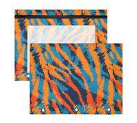 Pencil Pouch for 3 Ring Binder Pencil Case Clear Window Top Pencil Bag Big Capacity for Office School 2 Pack Orange Blue Tiger Stripes Pattern