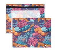 Pencil Pouch for 3 Ring Binder Pencil Case Clear Window Top Pencil Bag Big Capacity for Office School 2 Pack Sea ??Turtle Coral Pattern