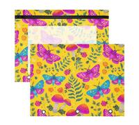 Pencil Pouch for 3 Ring Binder Pencil Case Clear Window Top Pencil Bag Big Capacity for Office School 2 Pack Witch Moth Mushroom Yellow Background Pattern