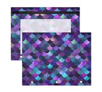 Pencil Pouch for 3 Ring Binder Pencil Case Clear Window Top Pencil Bag Big Capacity for Office School 2 Pack Iridescent Mermaid Scal Pattern