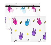 Pencil Pouch for 3 Ring Binder Pencil Case Clear Window Top Pencil Bag Big Capacity for Office School 2 Pack Peace Symbol Lightning Pattern