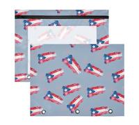 Pencil Pouch for 3 Ring Binder Pencil Case Clear Window Top Pencil Bag Big Capacity for Office School 2 Pack Puerto Rico Flags 2
